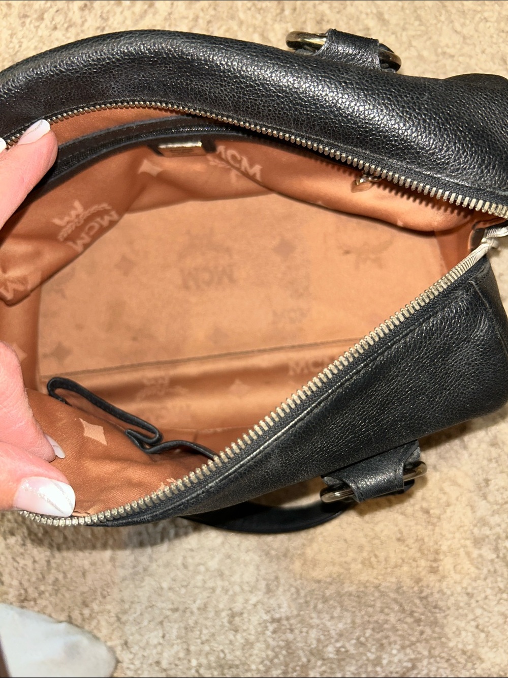 MCM Black Leather Bowling Bag with Silver Hardware - Picture 13 of 15